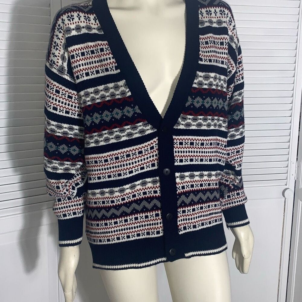 Vintage Expressions Worldwide Button Down Cardigan‎ Knit Sweater Size Large